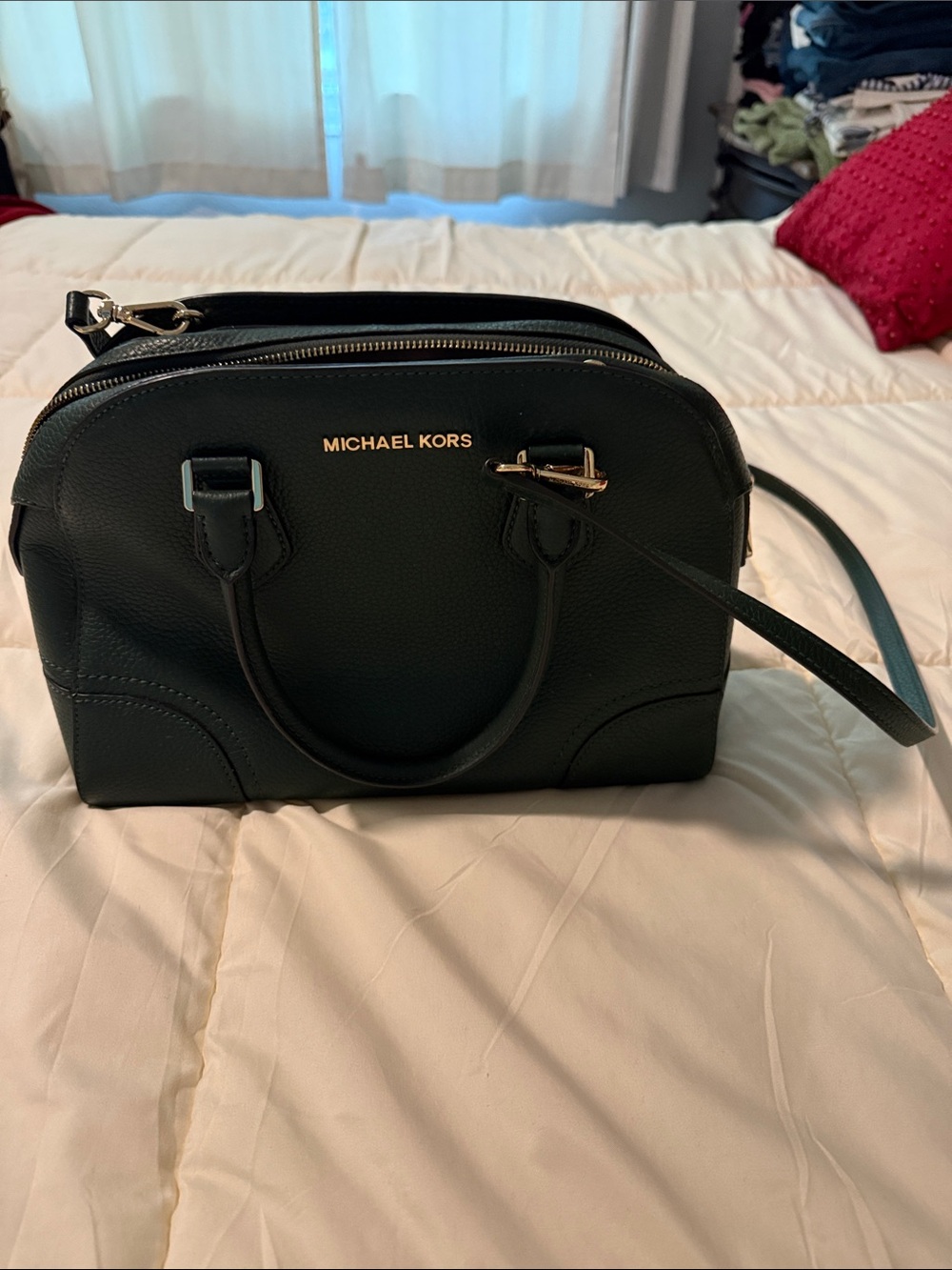 Michael Kors Black Pebbled Leather Satchel with Gold Hardware